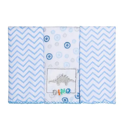 Kit Pano De Boca Estampado Papi Bordados Dino - 03 Peças