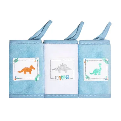 Kit Pano De Boca Papi Bordados Com Prendedor Dino - 03 Peças