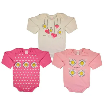 Kit Body Manga Longa Bebê Petutinha Margarida - 03 Peças Kit Body Manga Longa Bebê Petutinha Margarida - 03 Peças