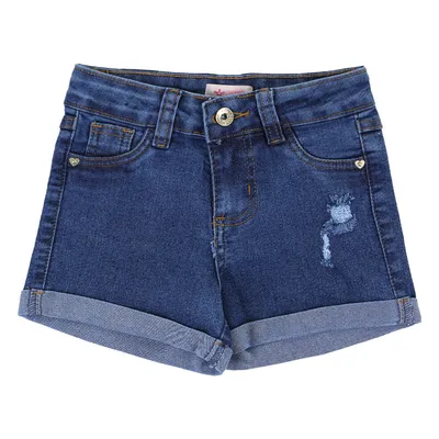 Short Jeans Infantil Color Girl Rasgos E Barra Virada Short Jeans Infantil Color Girl Rasgos E Barra Virada