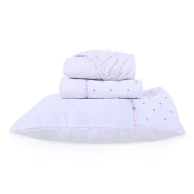 Jogo Lençol Berço Americano Alexandra Coração - 3 Peças Jogo Lençol Berço Americano Alexandra Coração - 3 Peças