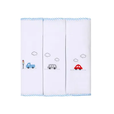 Kit Pano De Boca Bordados Papi Carros Coloridos - 3 Peças Kit Pano De Boca Bordados Papi Carros Coloridos - 3 Peças