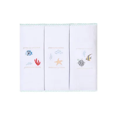 Kit Pano De Boca Bordados Papi Fundo Do Mar - 3 Peças Kit Pano De Boca Bordados Papi Fundo Do Mar - 3 Peças