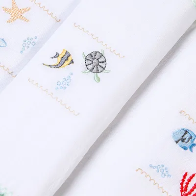 Kit Pano De Boca Bordados Papi Fundo Do Mar - 3 Peças Kit Pano De Boca Bordados Papi Fundo Do Mar - 3 Peças