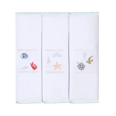 Kit Fralda Bordados Papi Fundo Do Mar - 3 Peças