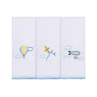 Kit Pano De Boca Bordados Papi Pipa E Balões - 3 Peças