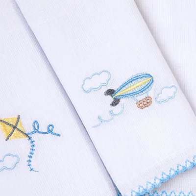 Kit Pano De Boca Bordados Papi Pipa E Balões - 3 Peças