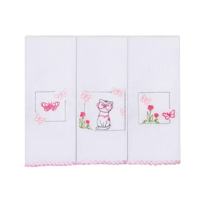 Kit Pano De Boca Bordados Papi Gatinha E Borboleta - 3 Peças