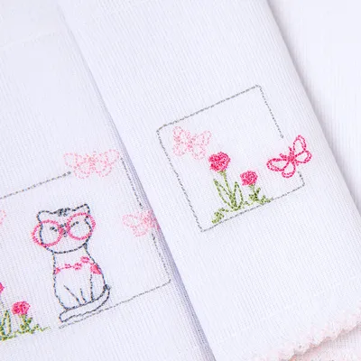 Kit Pano De Boca Bordados Papi Gatinha E Borboleta - 3 Peças