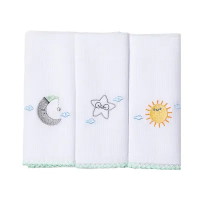 Kit Pano De Boca Bordados Papi Lua E Sol - 3 Peças