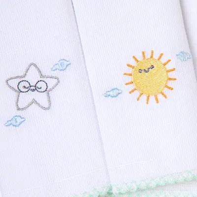 Kit Pano De Boca Bordados Papi Lua E Sol - 3 Peças