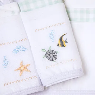 Kit Pano De Boca Bordados Papi Prendedor Mar - 3 Peças Kit Pano De Boca Bordados Papi Prendedor Mar - 3 Peças