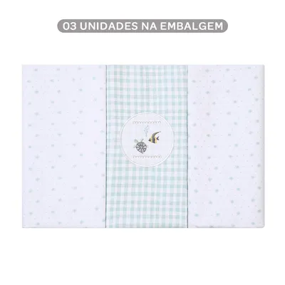 Kit Cueiro Bordados Papi Flanelado Fundo Do Mar - 3 Peças