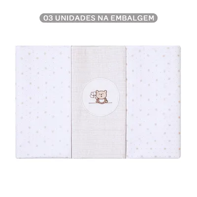Kit Cueiro Bordados Papi Flanelado Ted Balão - 3 Peças