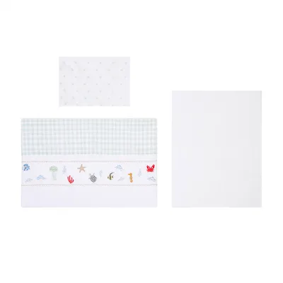 Jogo Lençol Berço Americano Papi Fundo Do Mar - 3 Peças Jogo Lençol Berço Americano Papi Fundo Do Mar - 3 Peças