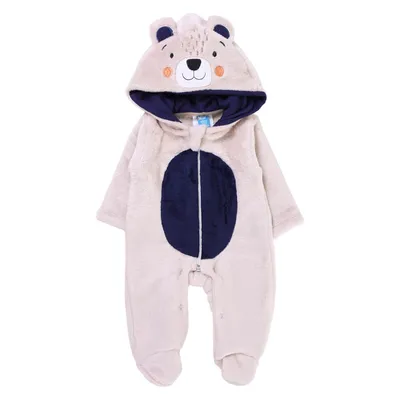 Macacão Longo Bebê Din Don Fleece Bordado Urso