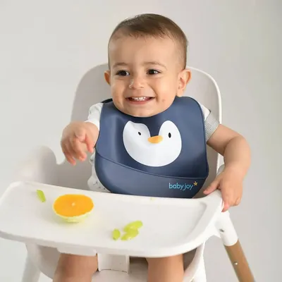 Babador Baby Joy Silicone Pega Migalhas Estampa Pinguim Babador Baby Joy Silicone Pega Migalhas Estampa Pinguim