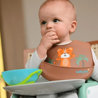 Babador Baby Joy Silicone Pega Migalhas Estampa Tigre Babador Baby Joy Silicone Pega Migalhas Estampa Tigre