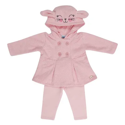 Conjunto Kiko Kika Casaco Tweed Capuz Bordado Gata + Calça Conjunto Kiko Kika Casaco Tweed Capuz Bordado Gata + Calça