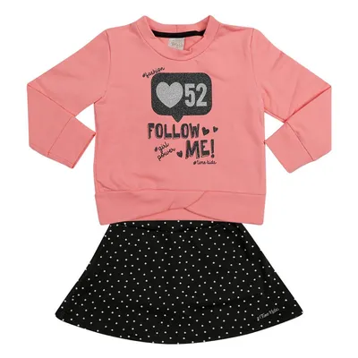 Conjunto Time Kids Blusão Estampa Follow Me + Saia Short Poá Conjunto Time Kids Blusão Estampa Follow Me + Saia Short Poá
