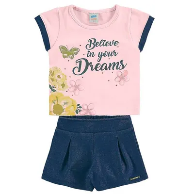 Conjunto Marlan Manga Curta Estampa Flores + Short