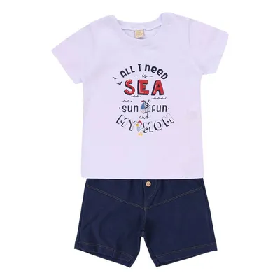 Conjunto Din Don Camiseta Manga Curta Sea + Bermuda Jeans