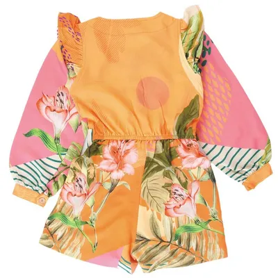 Macaquinho Infantil Kookabu Manga Bufante Estampa Floral Macaquinho Infantil Kookabu Manga Bufante Estampa Floral