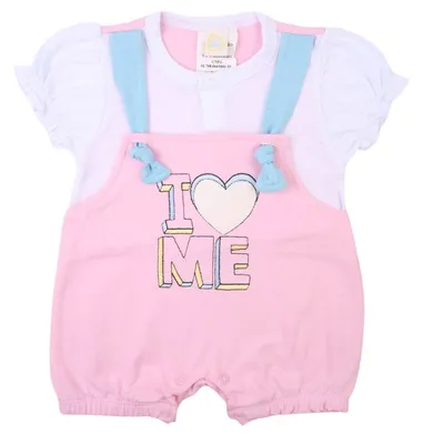 Macacão Curto Bebê Din Don Jardineira I Love Me