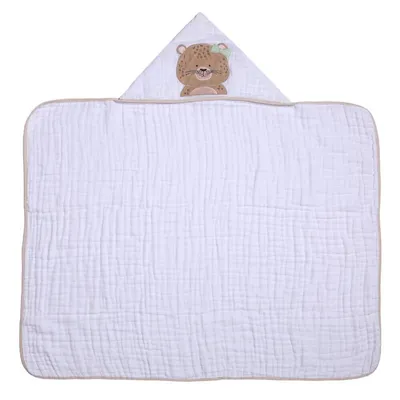 Toalha Soft Capuz De Centro Papi Friends Bordado Onça