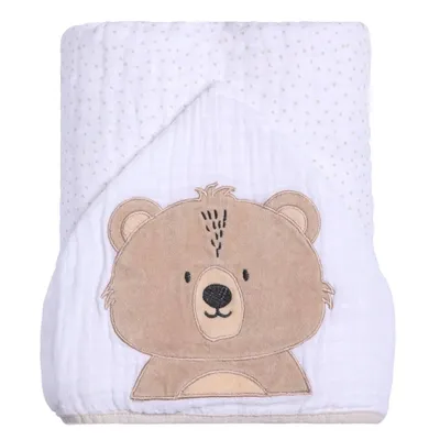 Toalha Soft Capuz De Centro Papi Friends Bordado Urso