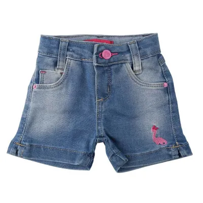 Shorts Jeans Bebê Oznes Lavagem Used Bordado Dino