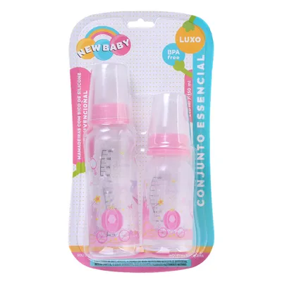 Kit Mamadeira New Baby Luxo Silicone Convencional - 2 Peças