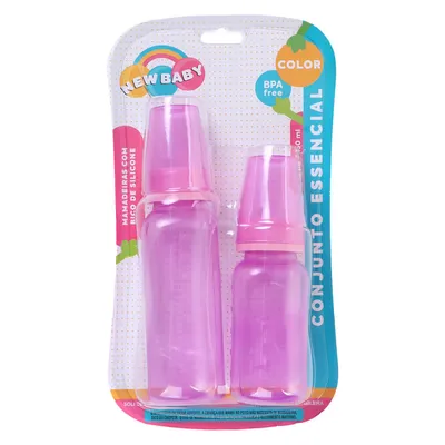 Kit Mamadeira New Baby Color Silicone Convencional - 2 Peças