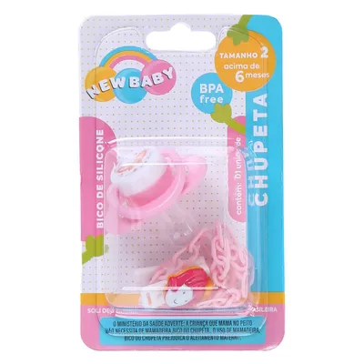 Chupeta New Baby Reta Silicone Com Prendedor Fase 2 Chupeta New Baby Reta Silicone Com Prendedor Fase 2