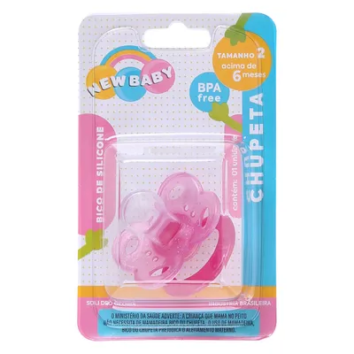 Chupeta New Baby Glitter Silicone Assimétrico Fase 2
