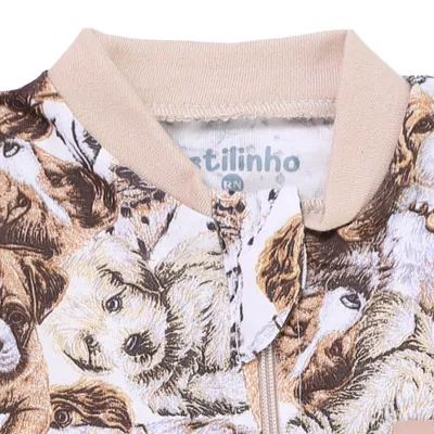 Macacão Longo Bebê Estilinho Malha Zíper Estampa Cachorros