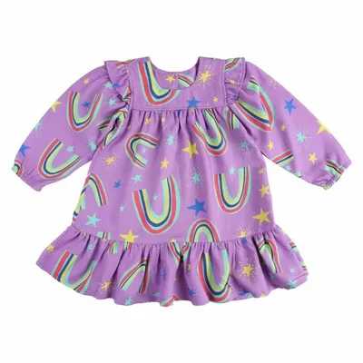 Vestido Manga Longa Bebê Din Don Estampa Arco Íris Vestido Manga Longa Bebê Din Don Estampa Arco Íris