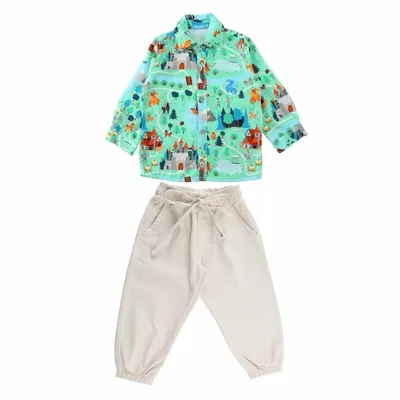 Conjunto Bebê Din Don Camisa Estampada + Calça Sarja