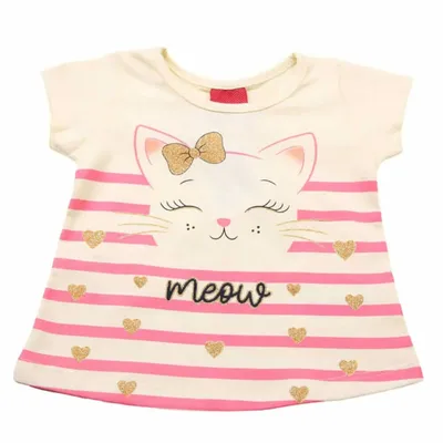 Blusa Manga Curta Bebê Kyly Estampa Gatinha Meow Blusa Manga Curta Bebê Kyly Estampa Gatinha Meow