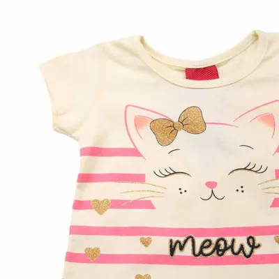 Blusa Manga Curta Bebê Kyly Estampa Gatinha Meow Blusa Manga Curta Bebê Kyly Estampa Gatinha Meow