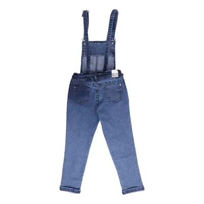 Jardineira Jeans Infantil Color Girl Com Puídos E Bolso