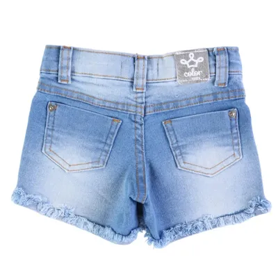 Short Jeans Color Girl Lycra Barra Desfiada Básica Short Jeans Color Girl Lycra Barra Desfiada Básica
