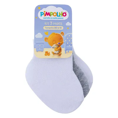 Kit Meia Bebê Pimpolho Unissex Lisa 03 Unidades 00/15