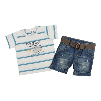 Conjunto Bebê Sonho Mágico Camiseta + Shorts Jeans Com Cinto Conjunto Bebê Sonho Mágico Camiseta + Shorts Jeans Com Cinto