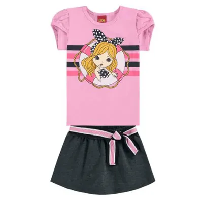 Conjunto Infantil Kyly Blusa Estampa Menina + Shorts Saia Conjunto Infantil Kyly Blusa Estampa Menina + Shorts Saia