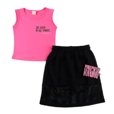 Conjunto Infantil Color Girl Regata + Shorts Saia Com Pochete