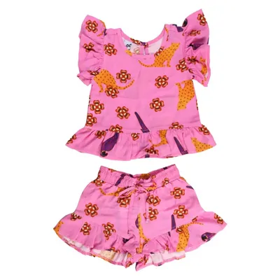 Conjunto Infantil Kookabu Blusa Onça Com Babados + Shorts