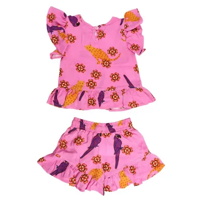 Conjunto Infantil Kookabu Blusa Onça Com Babados + Shorts