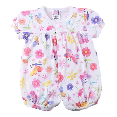 Macacão Curto Bebê Din Don Estampa Floral Com Borboleta