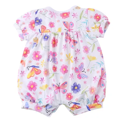 Macacão Curto Bebê Din Don Estampa Floral Com Borboleta